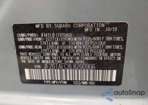 2020 Subaru Crosstrek Premium from USA, damaged, VIN JF2GTAEC8L8200906